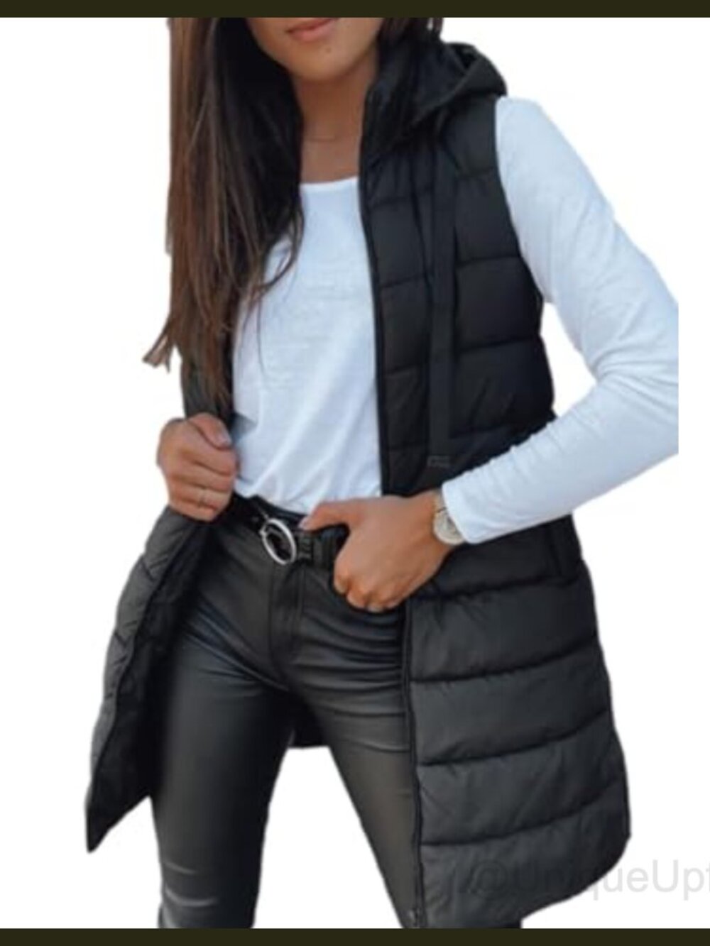 Women Long Puffer Vest Sleeveless Hooded Quilted Slim Fit Winter Outerwear